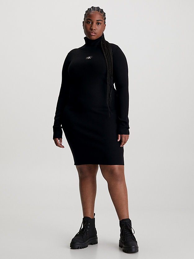 ck black smalle geribbelde jurk met col voor dames - calvin klein jeans
