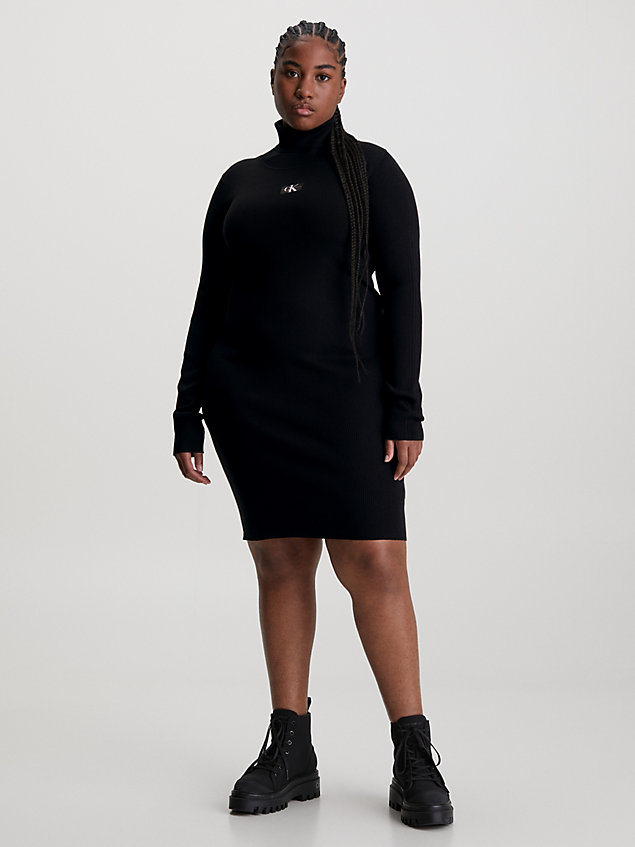 black smalle geribbelde jurk met col voor dames - calvin klein jeans