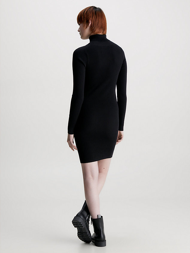 black wąska prążkowana sukienka z golfem dla kobiety - calvin klein jeans