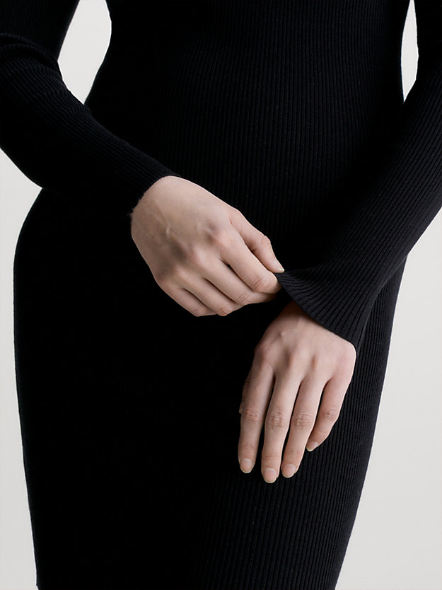 ck black smalle geribbelde jurk met col voor dames - calvin klein jeans