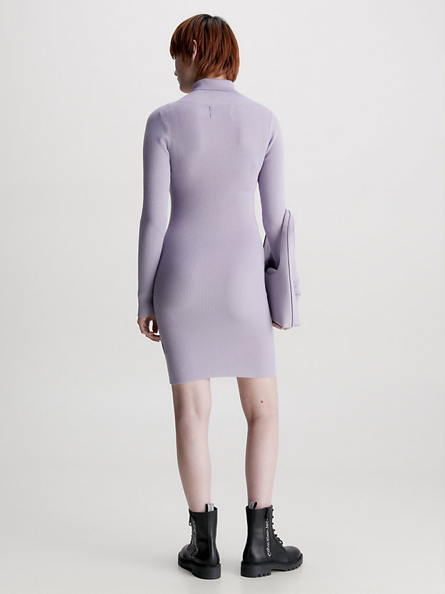 lavender aura smalle geribbelde jurk met col voor dames - calvin klein jeans