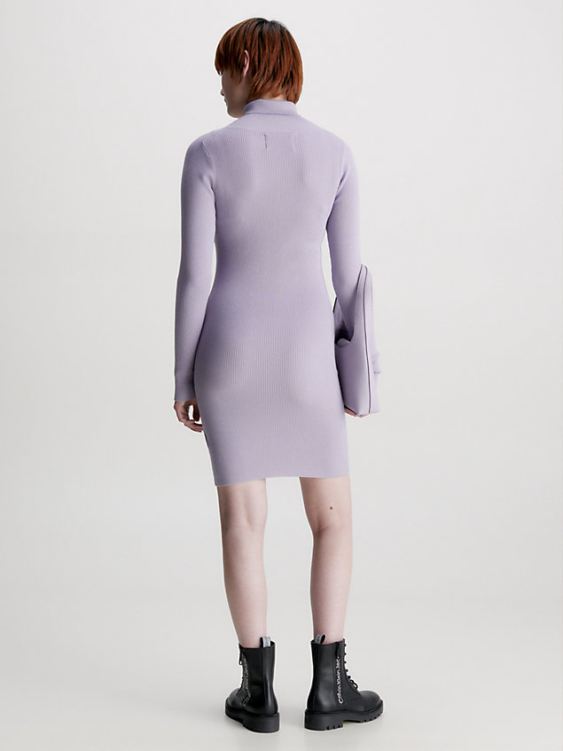 purple smalle geribbelde jurk met col voor dames - calvin klein jeans