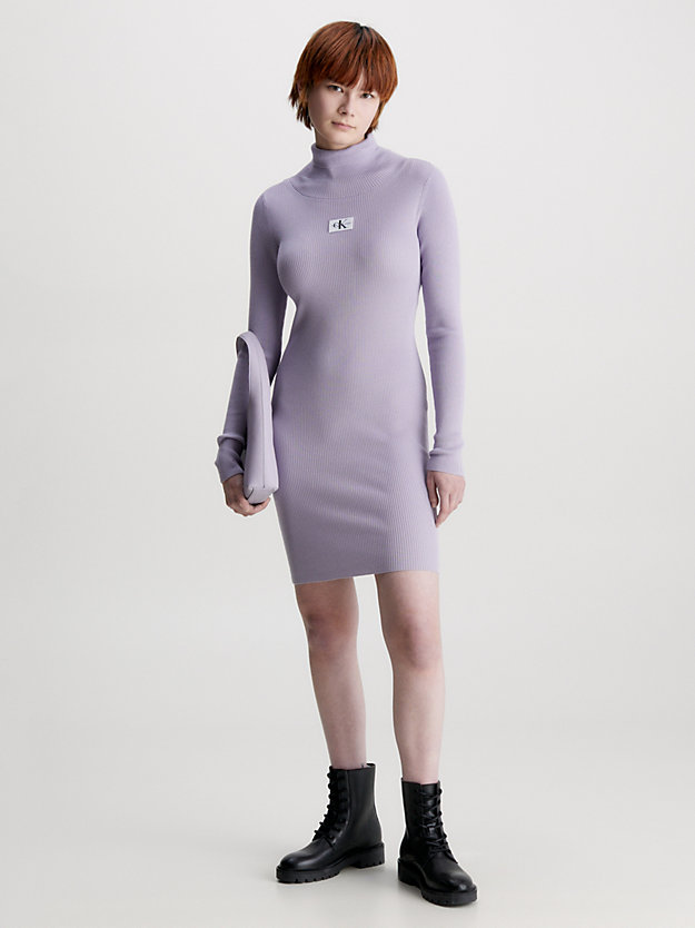 lavender aura smalle geribbelde jurk met col voor dames - calvin klein jeans