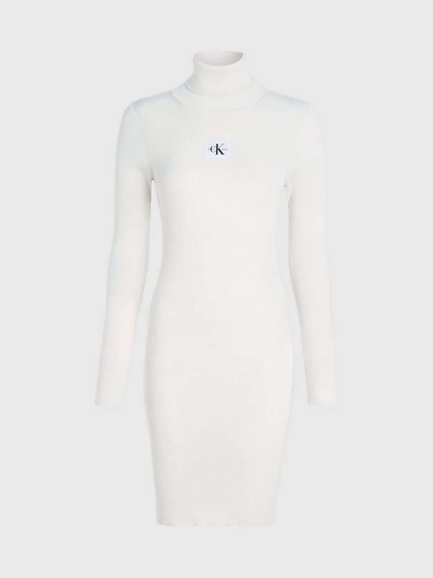 ivory smalle geribbelde jurk met col voor dames - calvin klein jeans