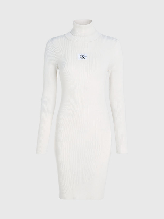 white smalle geribbelde jurk met col voor dames - calvin klein jeans