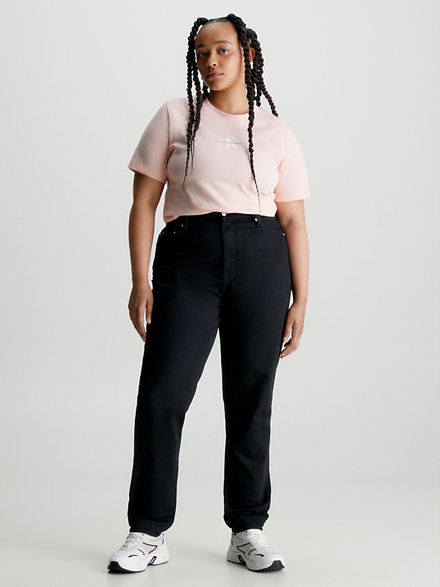 pink monogramm-t-shirt in großen größen für damen - calvin klein jeans