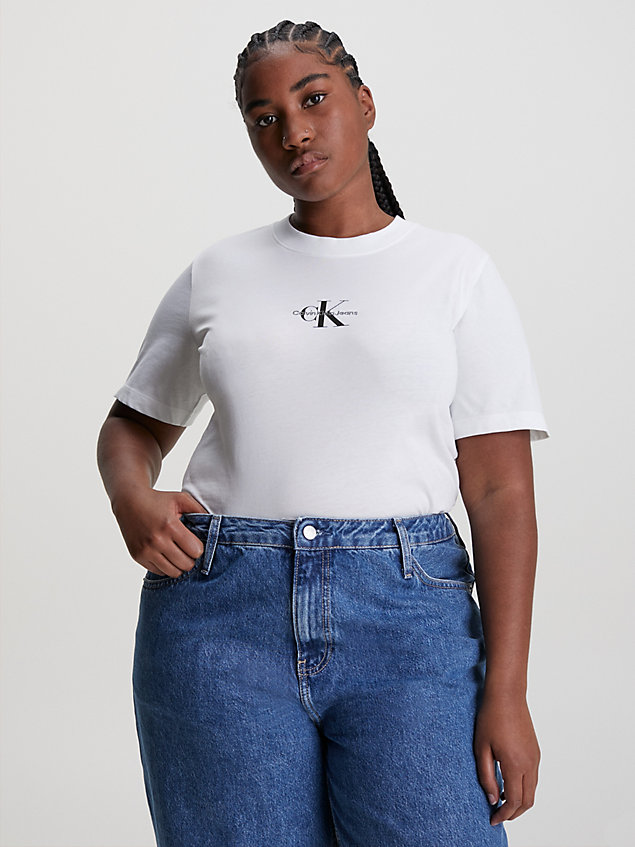 white monogramm-t-shirt in großen größen für damen - calvin klein jeans