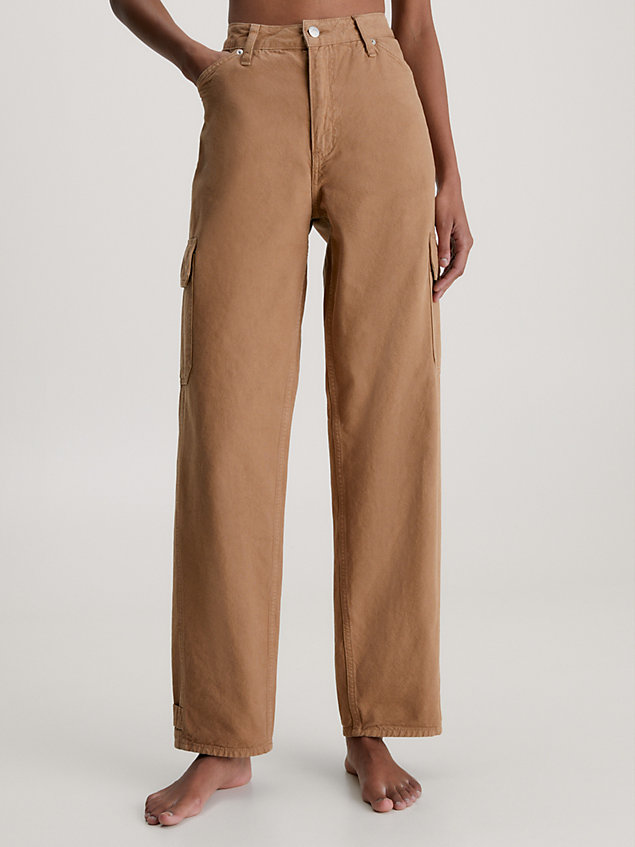 brown cotton canvas cargo pants for women calvin klein jeans