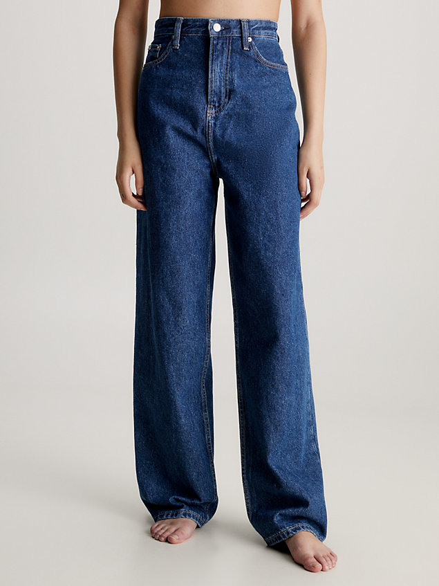 blue relaxed jeans met hoge taille voor dames - calvin klein jeans