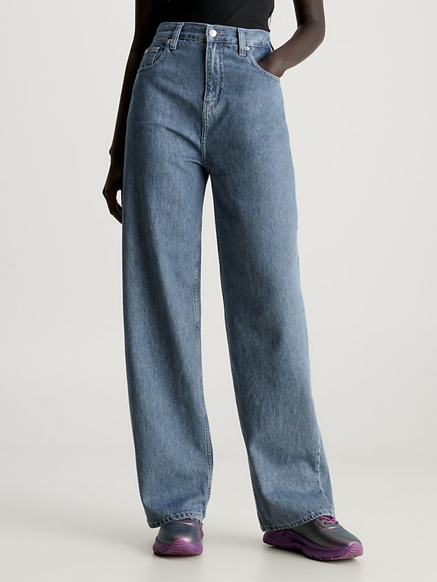 grey relaxed jeans met hoge taille voor dames - calvin klein jeans