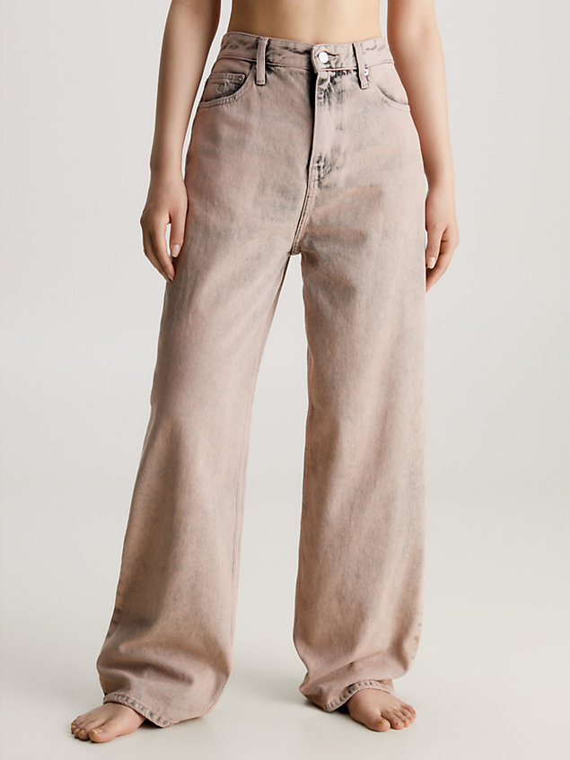 pink relaxed jeans met hoge taille voor dames - calvin klein jeans