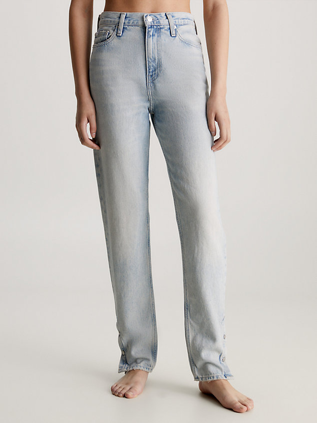blue mom-jeans mit knopfsaum für damen - calvin klein jeans