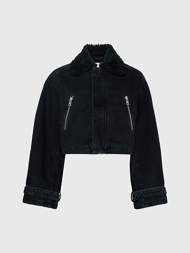 denim grey cropped sherpa denim jacket for women calvin klein jeans