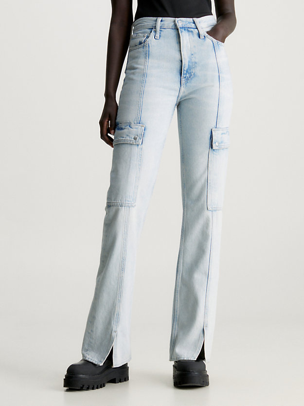 denim light cargo bootcut jeans met splitzoom voor dames - calvin klein jeans