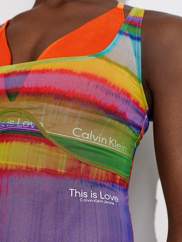 PRIDE AOP Mehrfarbiges Trägerkleid aus Mesh - Pride für Damen CALVIN KLEIN JEANS