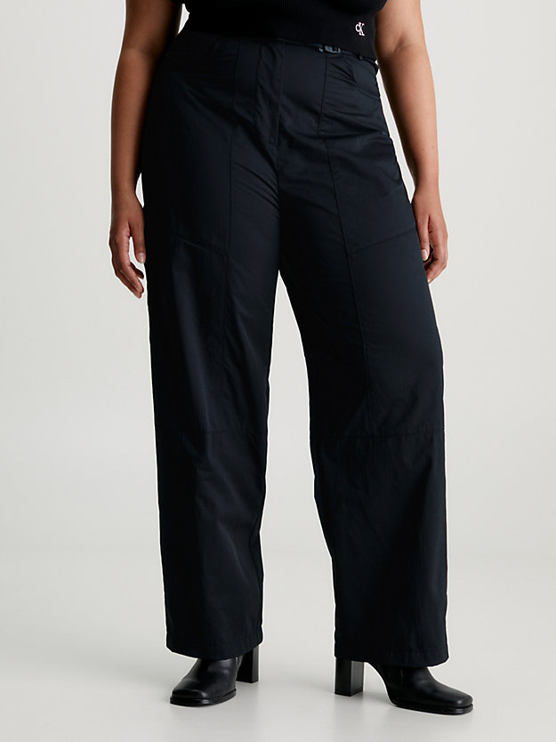 ck black high rise relaxed belted trousers for women calvin klein jeans