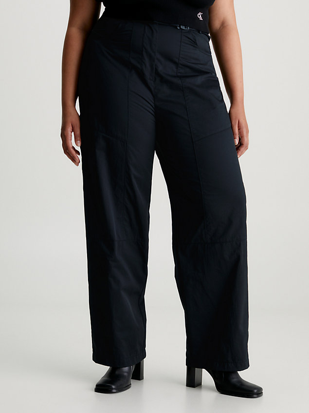 black high rise relaxed belted trousers for women calvin klein jeans