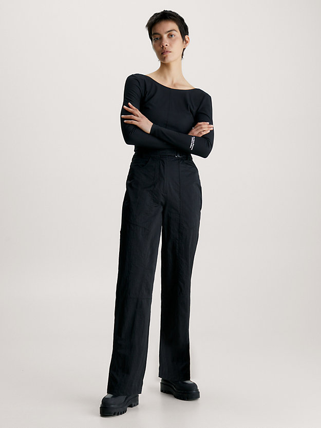 ck black luźne spodnie z paskiem i wysokim stanem dla kobiety - calvin klein jeans