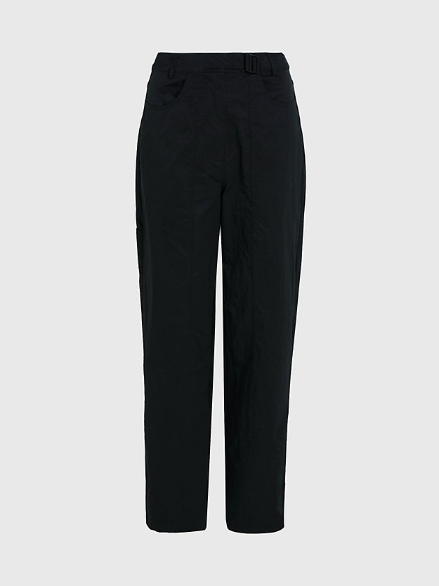 ck black high rise relaxed belted trousers for women calvin klein jeans