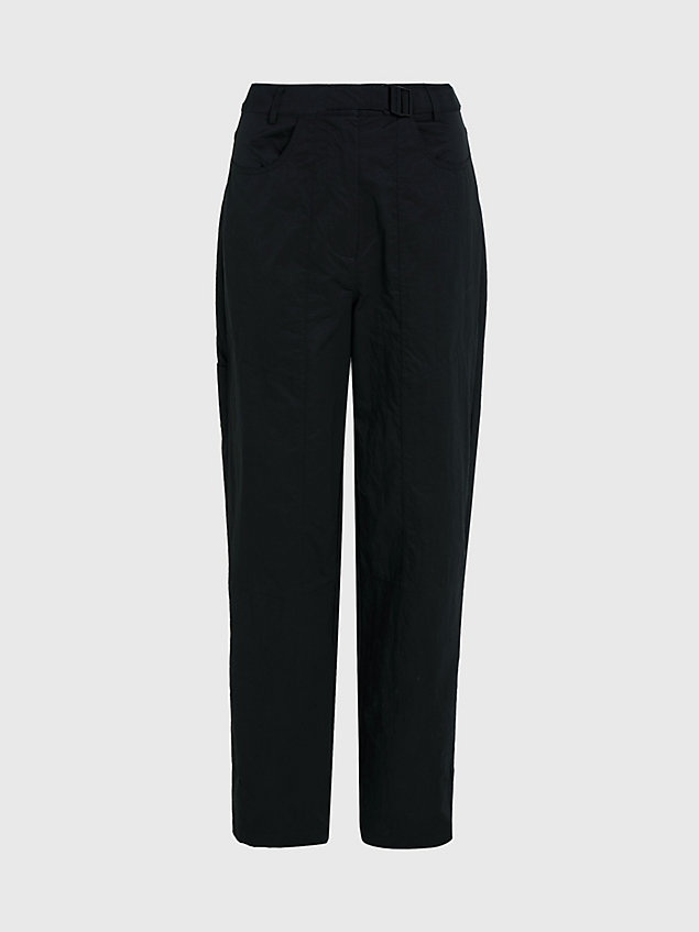 black high rise relaxed belted trousers for women calvin klein jeans