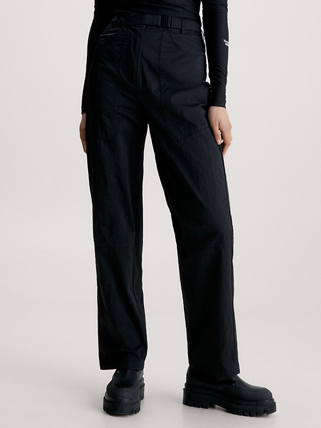black luźne spodnie z paskiem i wysokim stanem dla kobiety - calvin klein jeans