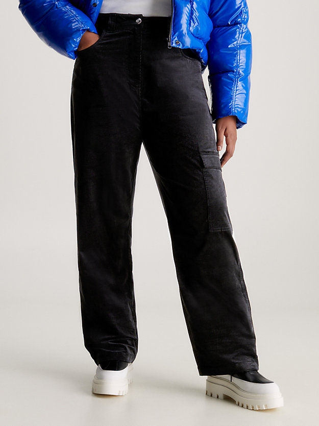 ck black corduroy cargobroek met hoge taille voor dames - calvin klein jeans