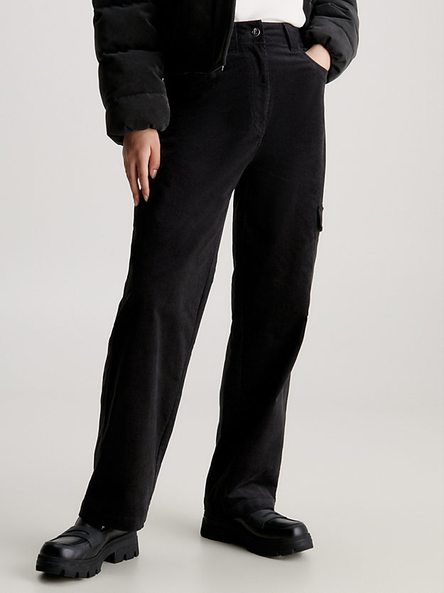 pantalon cargo taille haute en velours côtelé ck black pour femmes calvin klein jeans