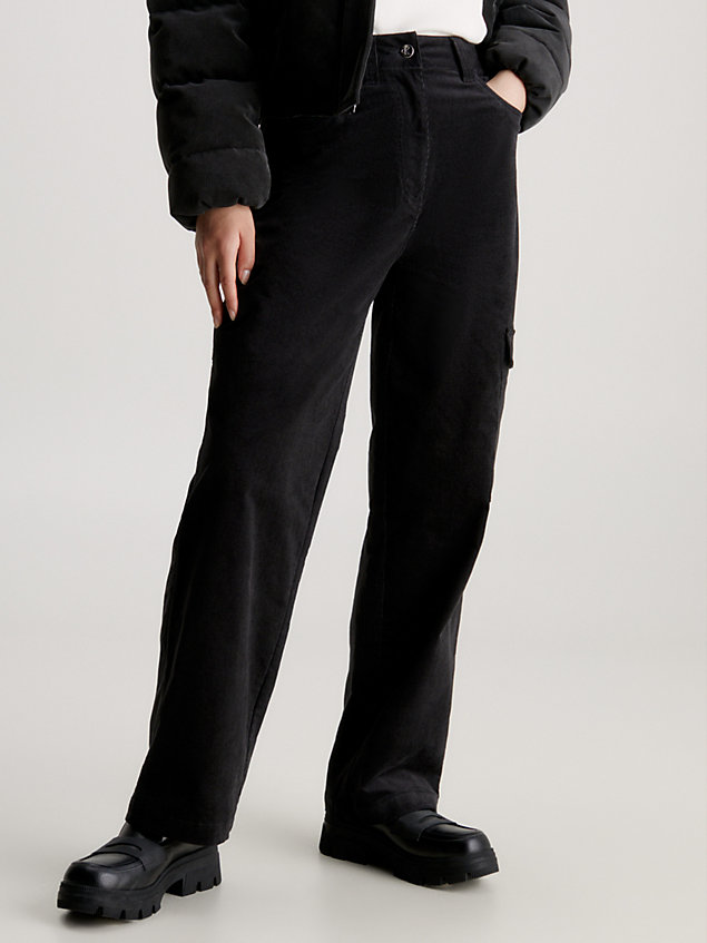 black cargohose aus kordsamt mit hoher bundhöhe für damen - calvin klein jeans