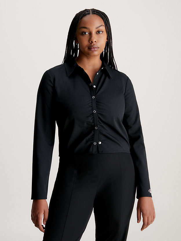 camicia attillata a manica lunga ck black da donna calvin klein jeans