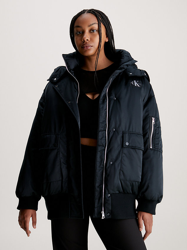 black oversized hooded bomber jacket for women calvin klein jeans