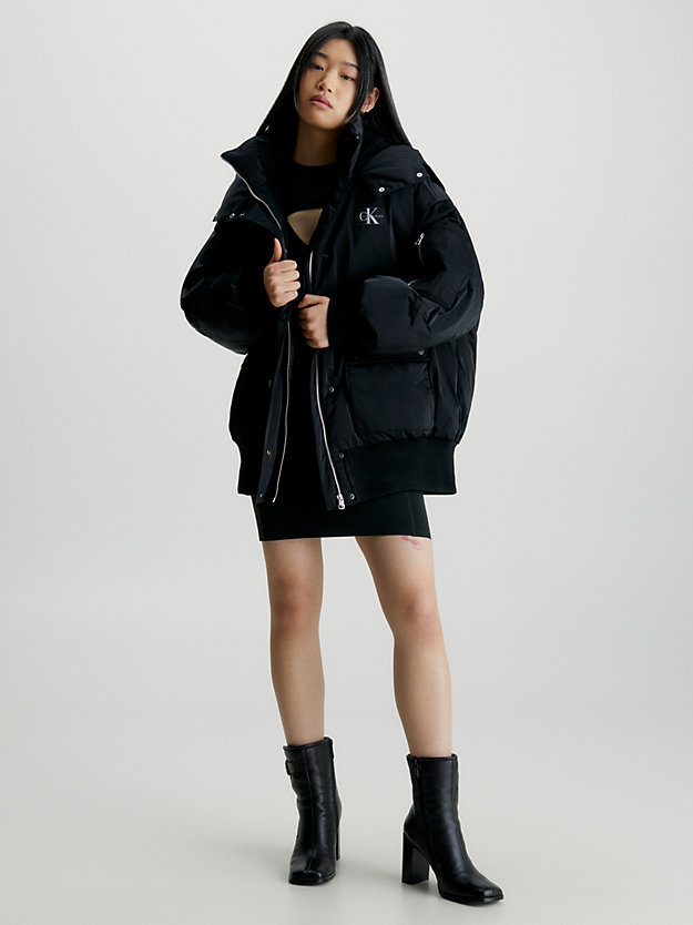 ck black oversized hooded bomber jacket for women calvin klein jeans