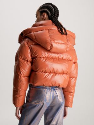 Orange puffer hot sale jacket cropped