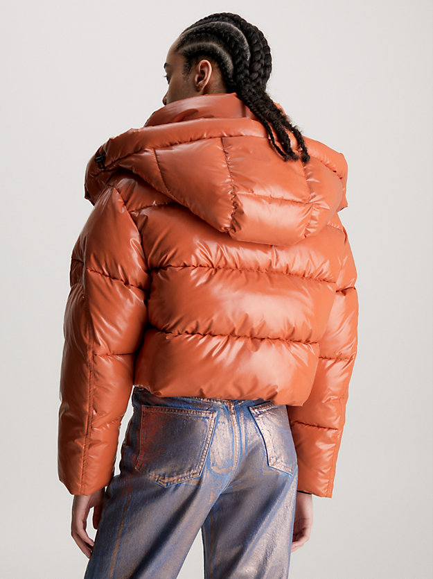 burnt clay cropped high shine puffer jacket for women calvin klein jeans