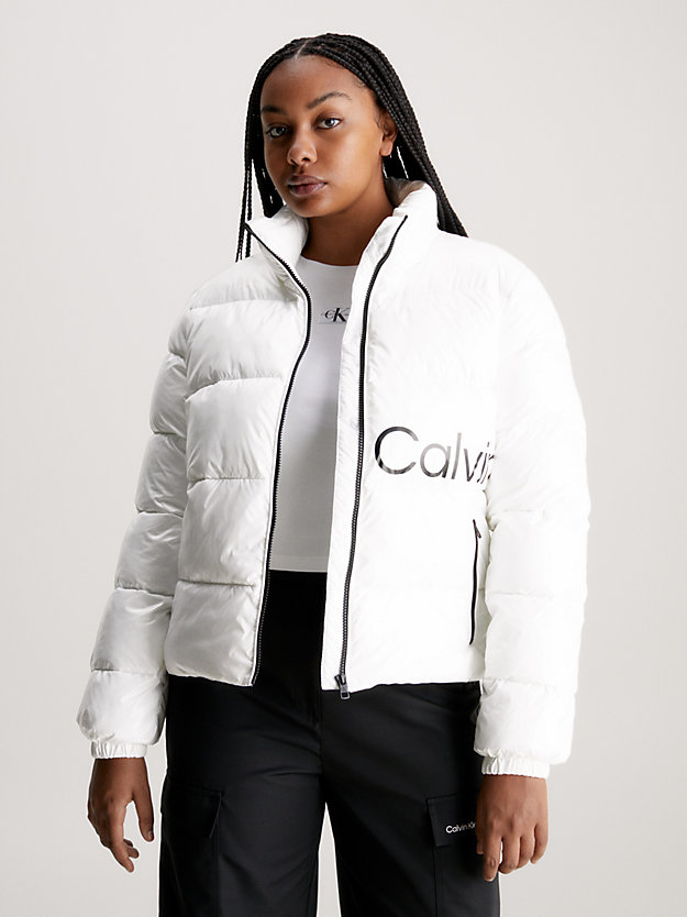 ivory high shine fitted puffer jacket for women calvin klein jeans