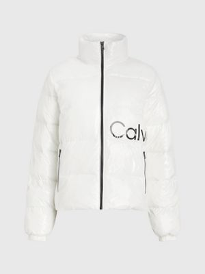 ivory glänzende taillierte steppjacke für damen - calvin klein jeans
