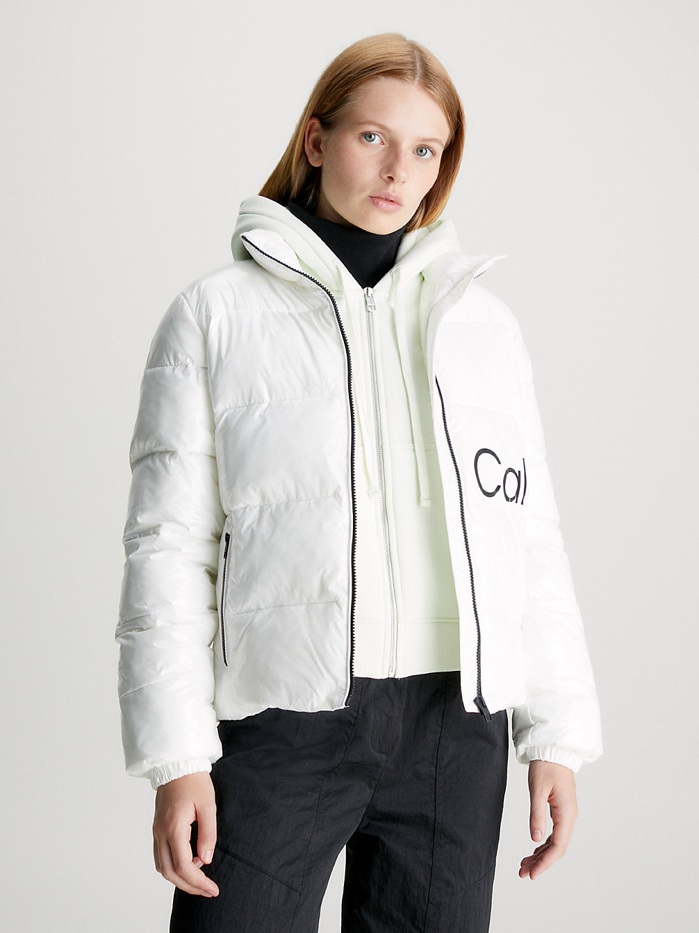 IVORY High Shine Fitted Puffer Jacket undefined women Calvin Klein