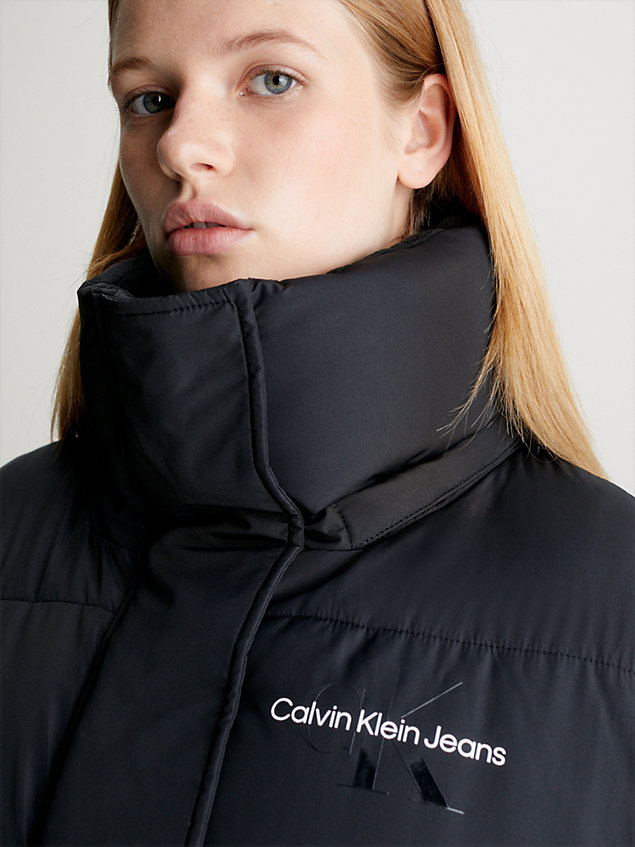 black oversized hooded long puffer coat for women calvin klein jeans