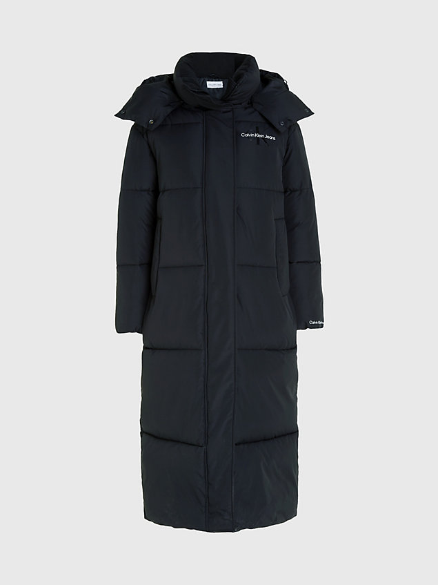 black oversized hooded long puffer coat for women calvin klein jeans