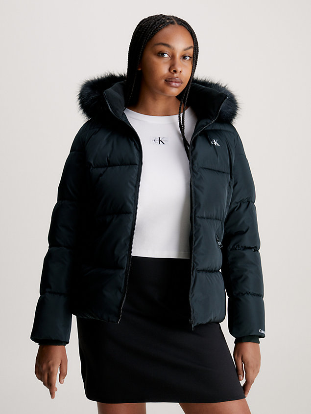 black fitted hooded puffer jacket for women calvin klein jeans