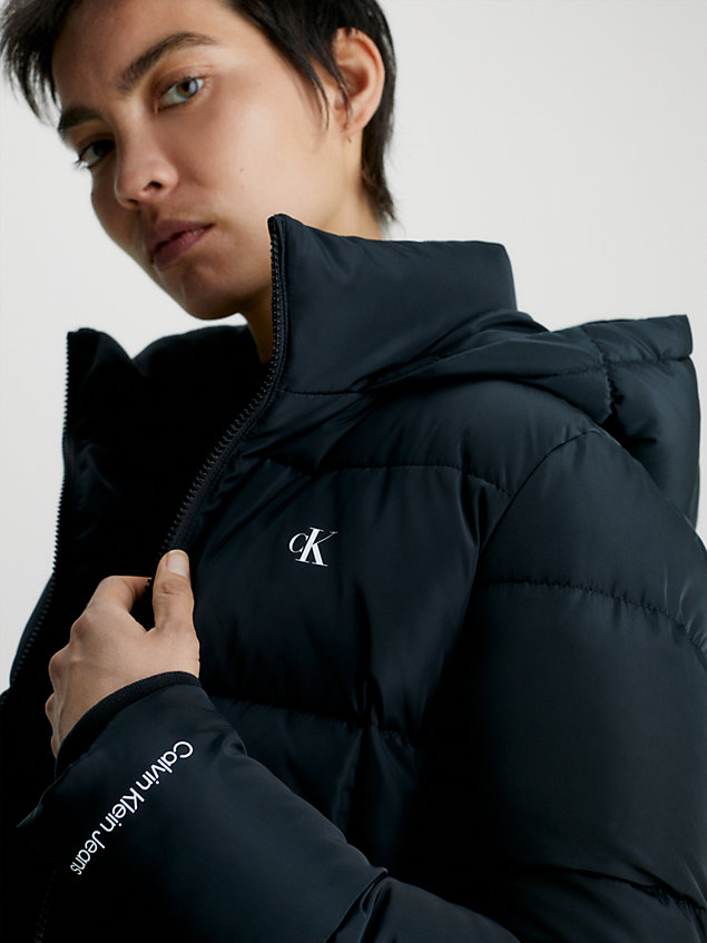 black fitted hooded puffer jacket for women calvin klein jeans