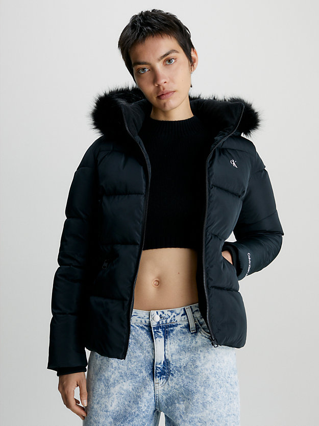 ck black fitted hooded puffer jacket for women calvin klein jeans
