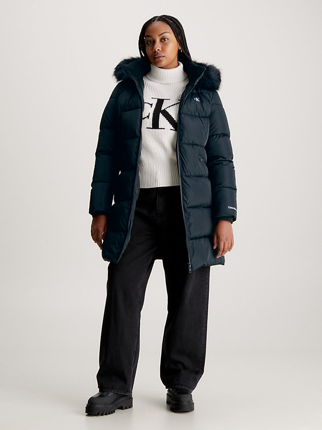 black fitted hooded puffer coat for women calvin klein jeans