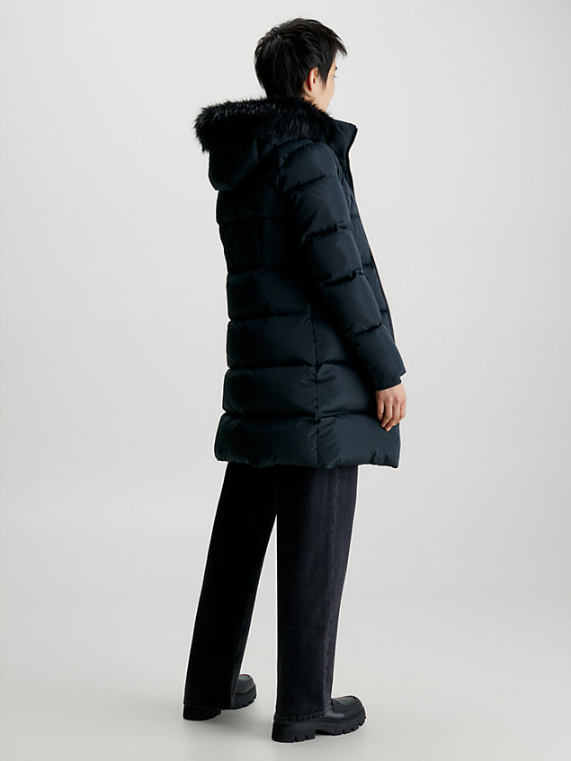 black dopasowany płaszcz puchowy z kapturem dla kobiety - calvin klein jeans