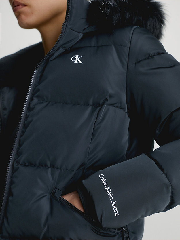 ck black fitted hooded puffer coat for women calvin klein jeans