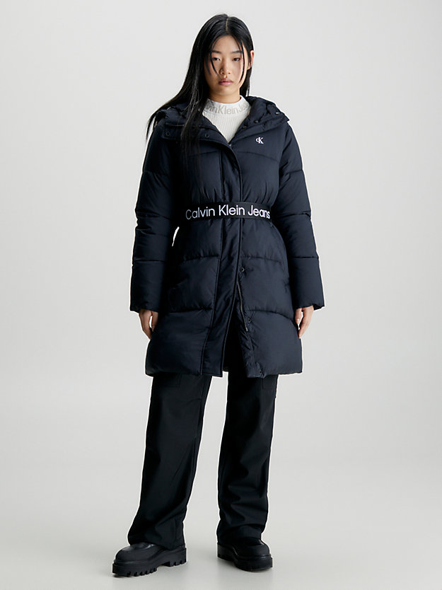 ck black nylon belted puffer coat for women calvin klein jeans