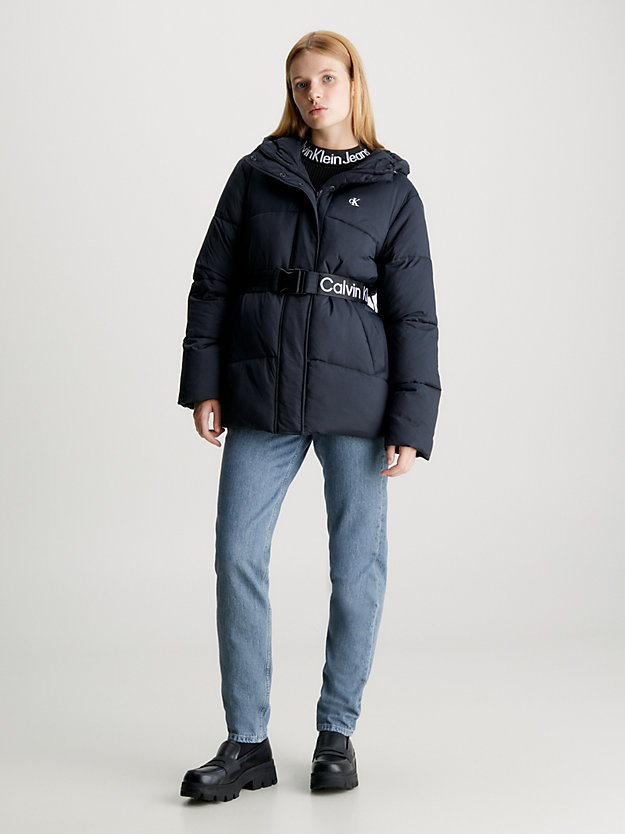 ck black nylon belted puffer jacket for women calvin klein jeans