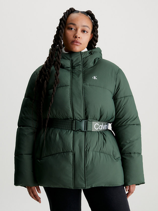 green nylon belted puffer jacket for women calvin klein jeans