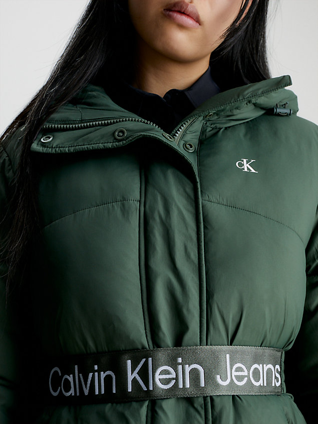 green nylon belted puffer jacket for women calvin klein jeans