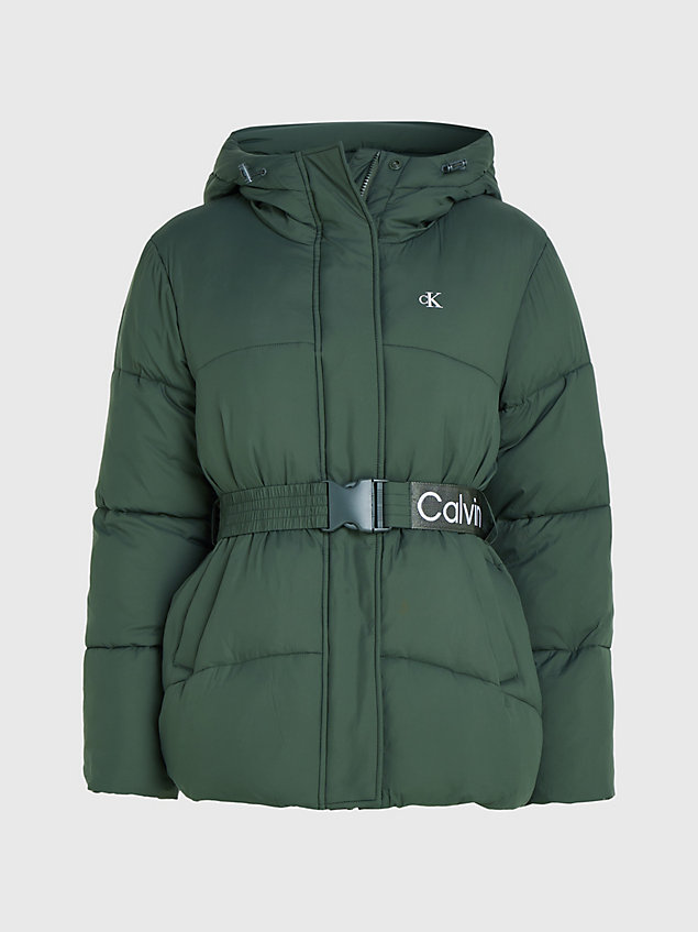 green nylonowa kurtka puchowa z paskiem dla kobiety - calvin klein jeans