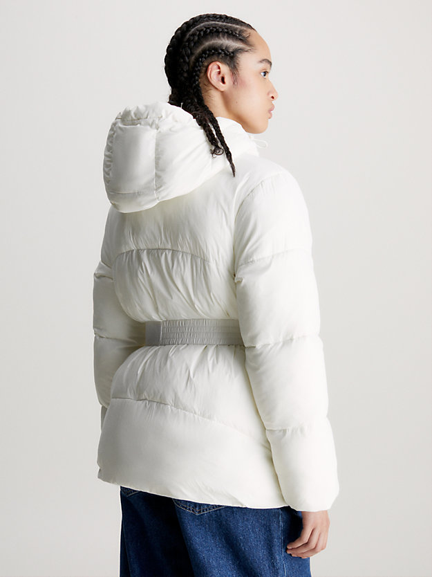 ivory nylon belted puffer jacket for women calvin klein jeans